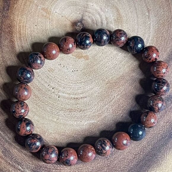 Mahogany obsidian 8mm stretch bracelet beaded bracelet 7” stretch crystal healin - Picture 6 of 12